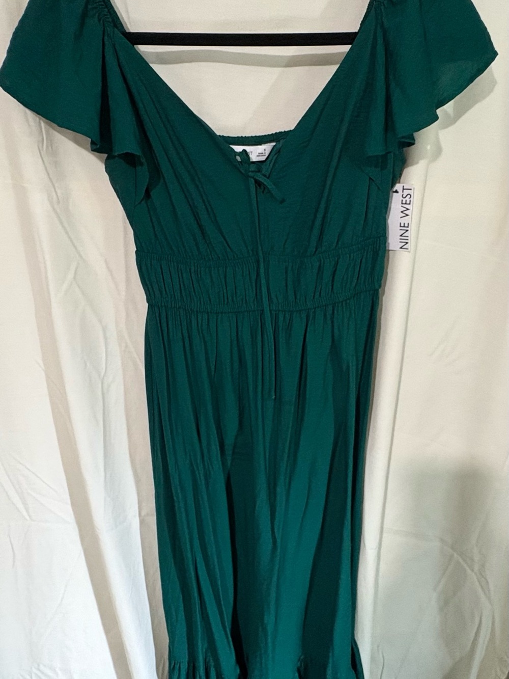 Nine West Teal V-Neck Ruffle Sleeve Maxi Dress